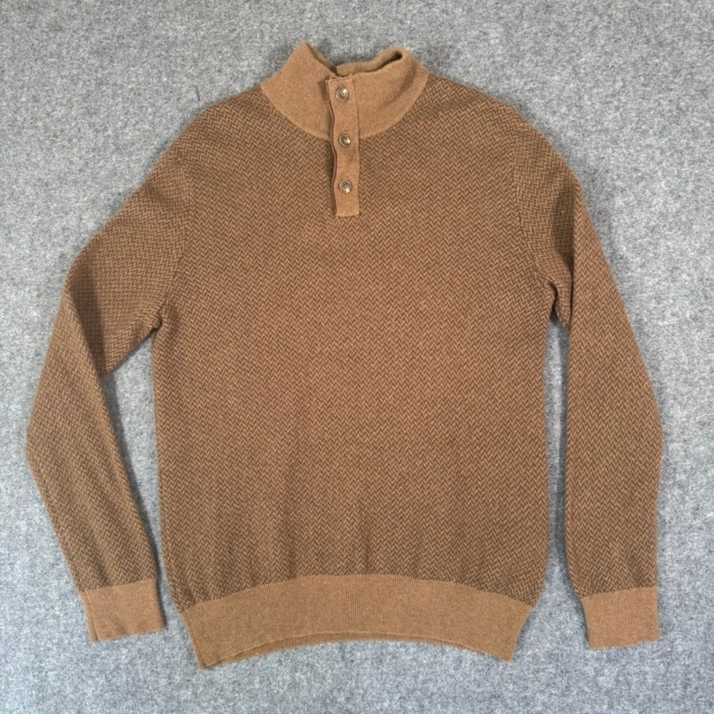 VTG Polo Ralph Lauren Mens Brown Herringbone Merino Wool Mock Neck Sweater Large